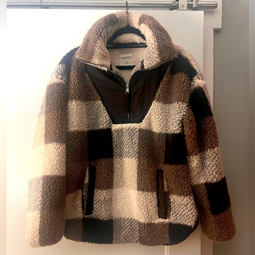 Abercrombie & Fitch Drama Collar Utility Half-Zip, Light Brown Pattern